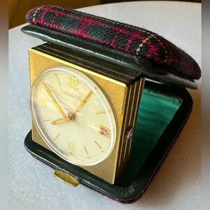 Vintage Caravelle 7 Jewels Travel Alarm Clock in Plaid Case